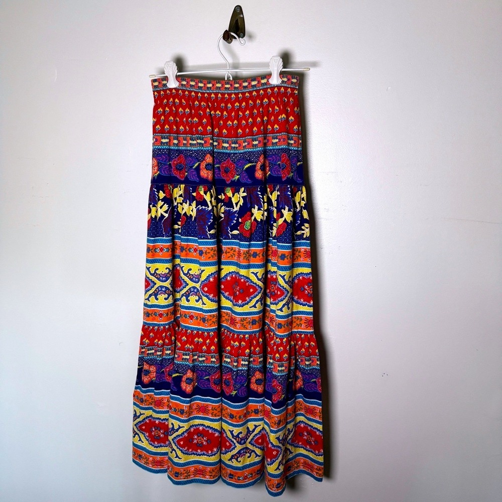 Vintage Adrienne Vittadini Maxi Skirt Small Floral Cotton Tiered Boho Festival‎